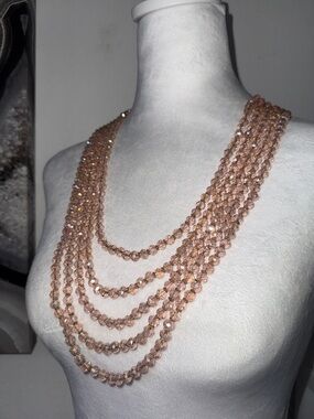 Multi-Strand Pink Crystal Statement Necklace